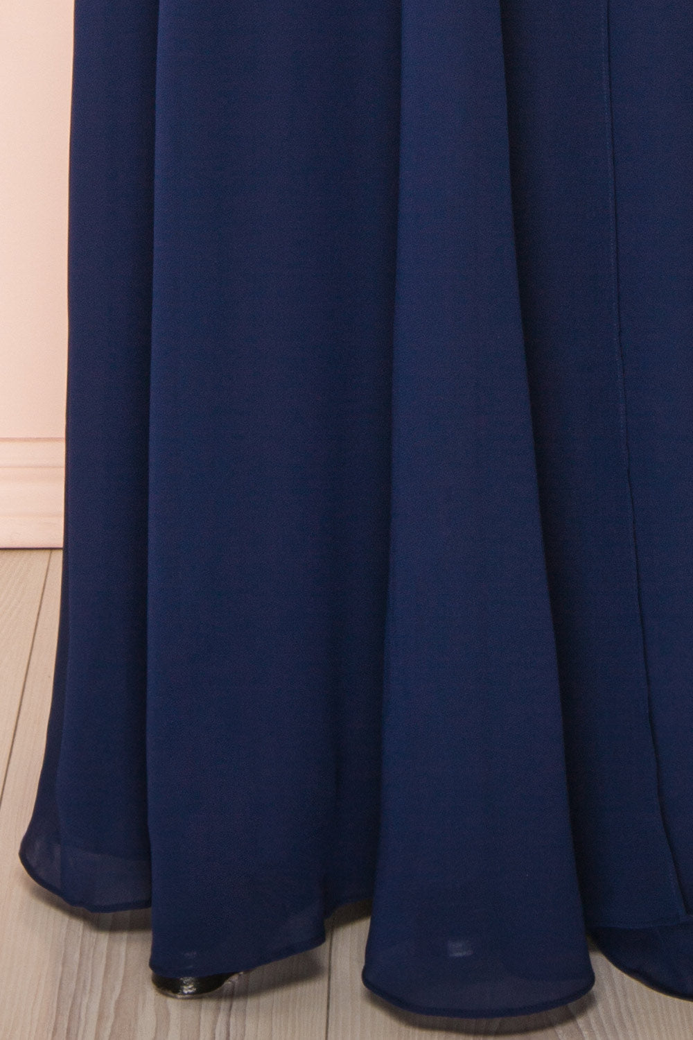 Chantay Navy A-Line Maxi Dress w/ Lace | Boutique 1861 bottom close-up