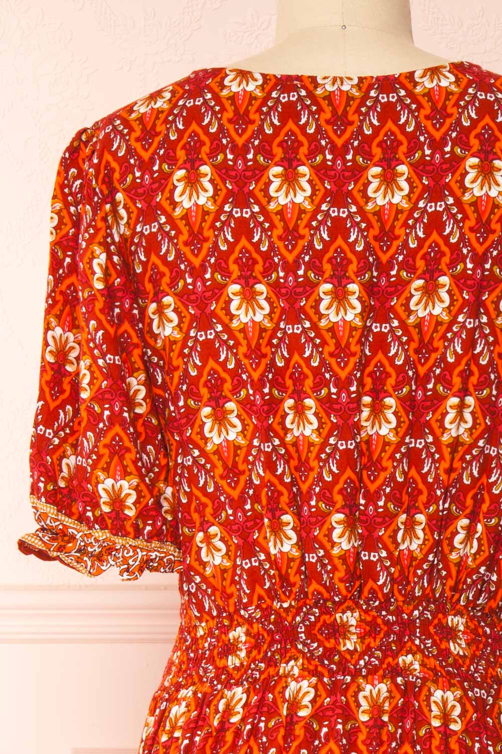 Chantelle Patterned Puffed sleeves Maxi Dress | Boutique 1861 back close-up