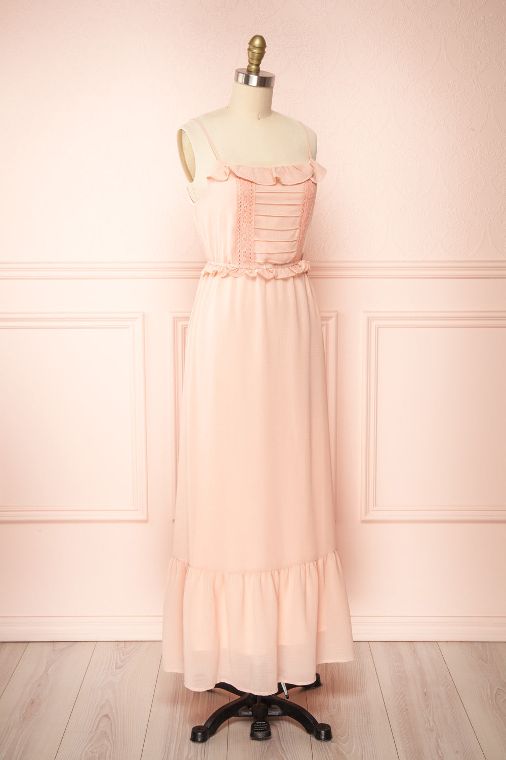 Charly Pink Maxi Dress w/ Ruffles | Boutique 1861 side view
