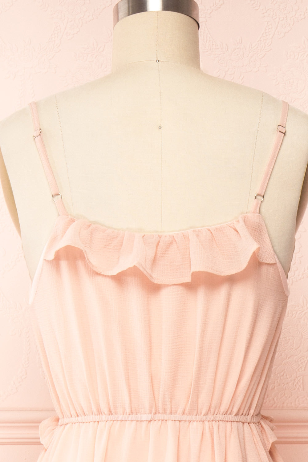 Charly Pink Maxi Dress w/ Ruffles | Boutique 1861 back close up