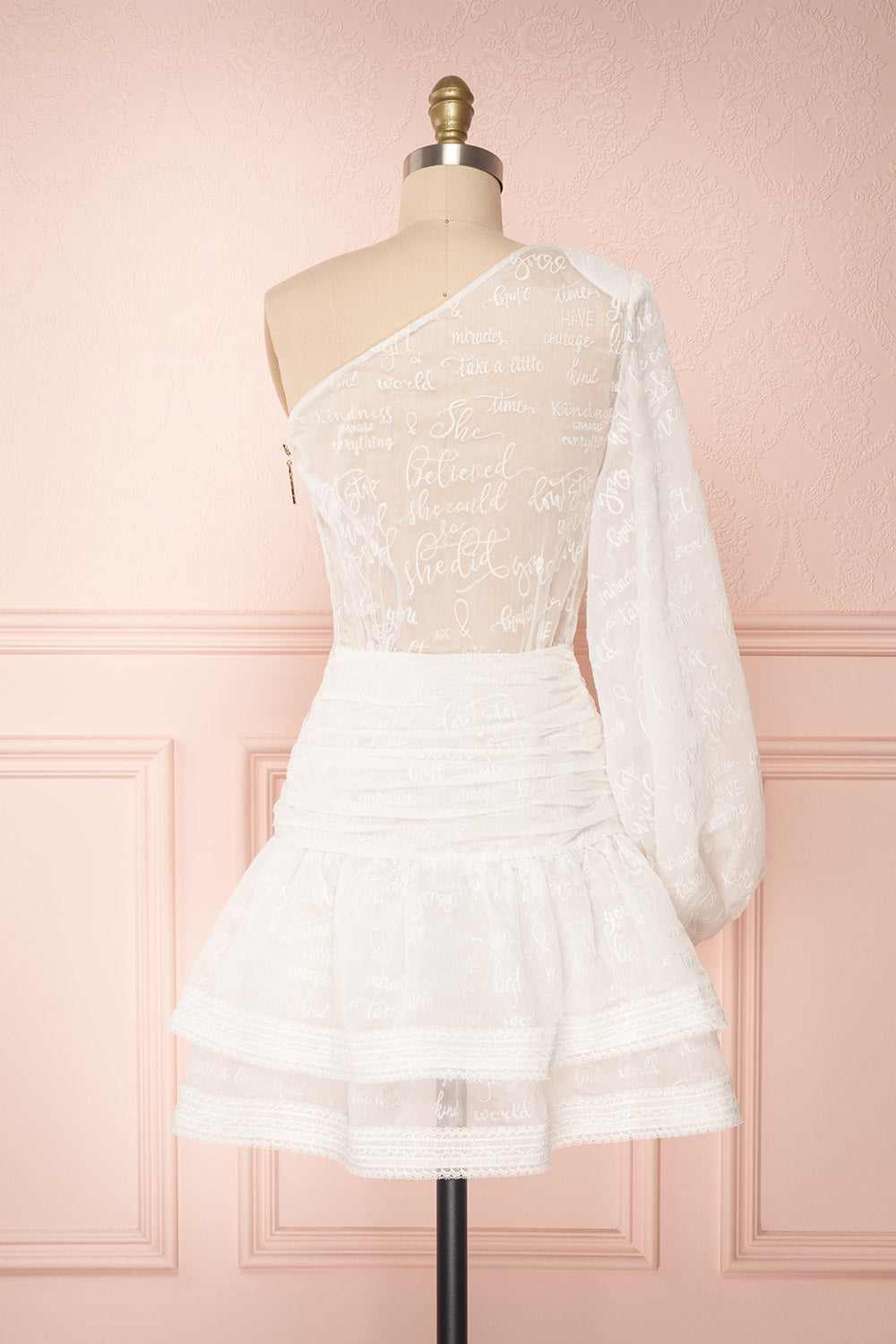Charmaina White Embroidered One Shoulder A-Line Dress | Boudoir 1861