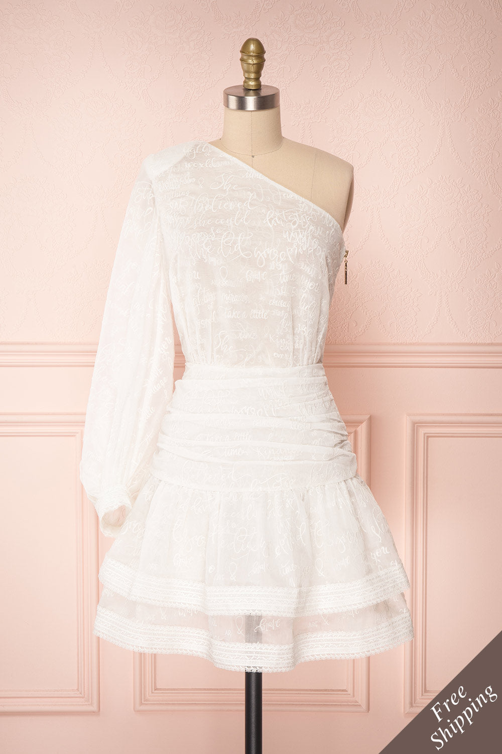 Charmaina White Embroidered One Shoulder A-Line Dress | Boudoir 1861