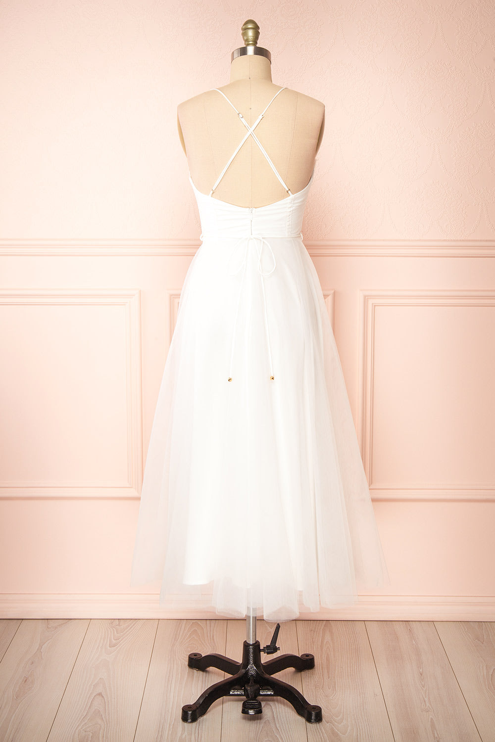 Chaya White Midi Tulle Dress w/ Corset | Boutique 1861 back view