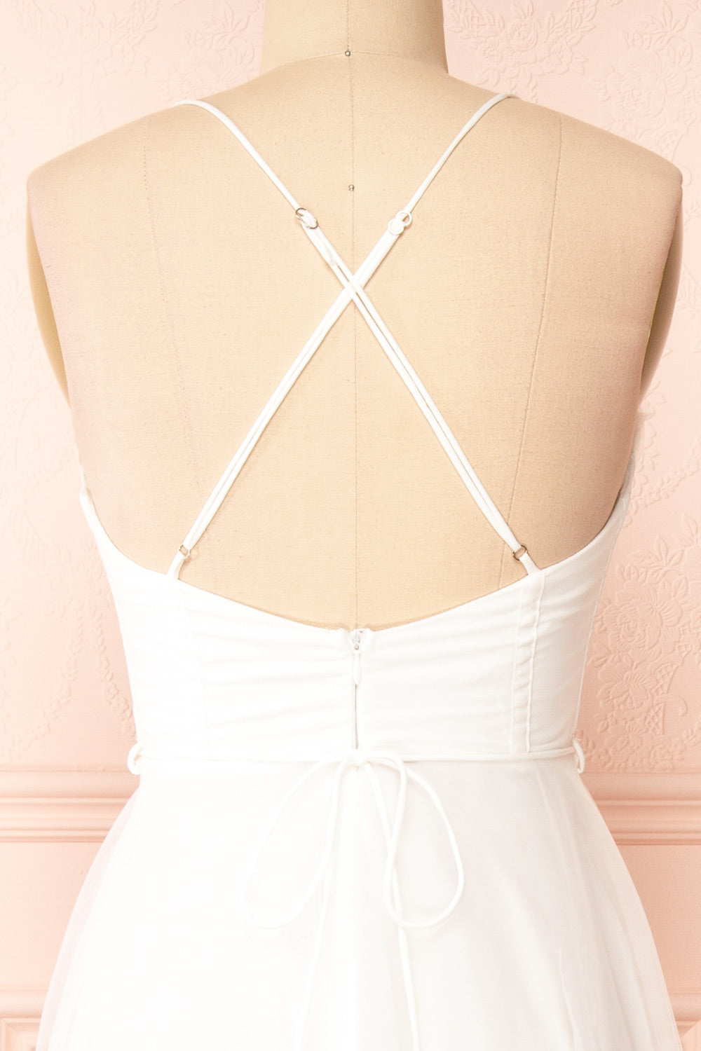 Chaya White Midi Tulle Dress w/ Corset | Boutique 1861 back close-up