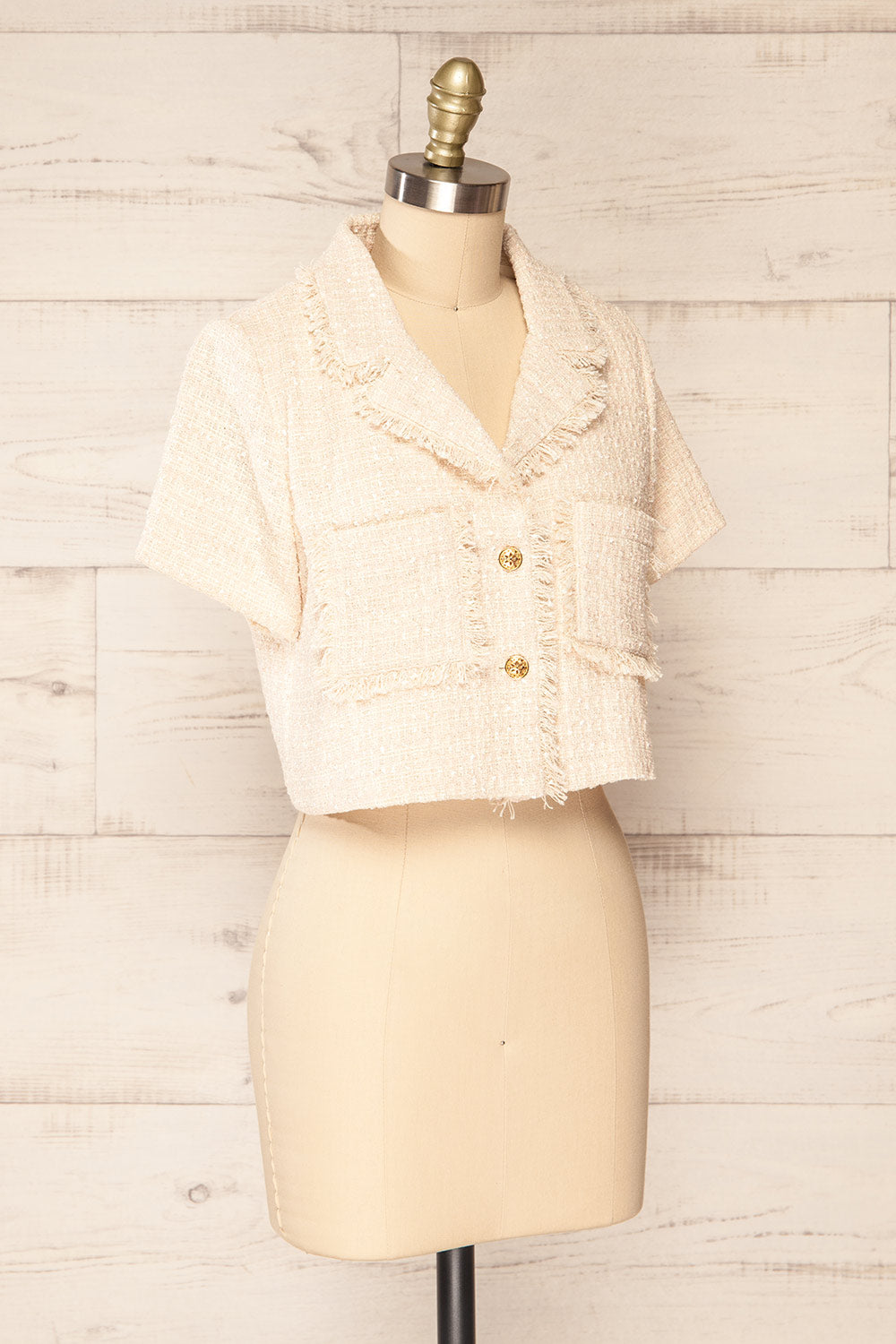 Cheryl Cropped Cream Tweed Top w/ Pockets | La petite garçonne side view