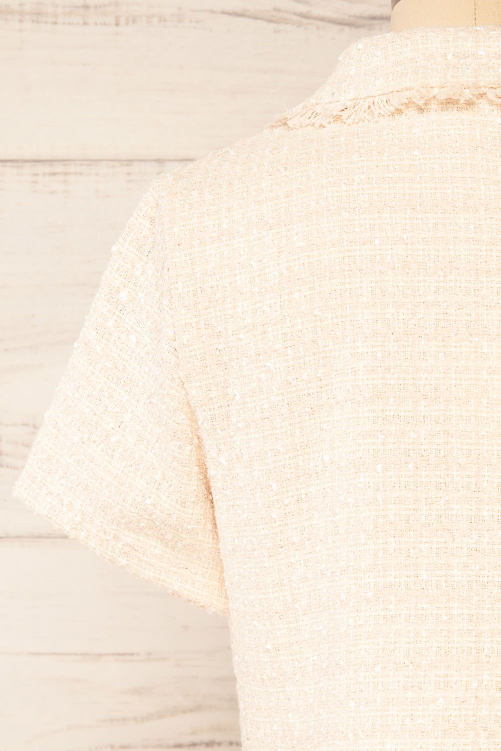 Cheryl Cropped Cream Tweed Top w/ Pockets | La petite garçonne back close-up