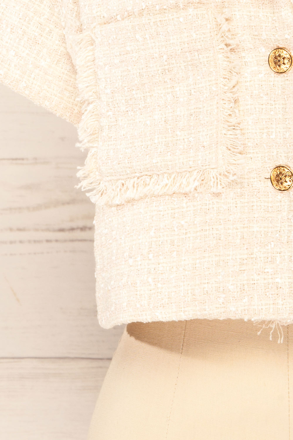 Cheryl Cropped Cream Tweed Top w/ Pockets | La petite garçonne bottom