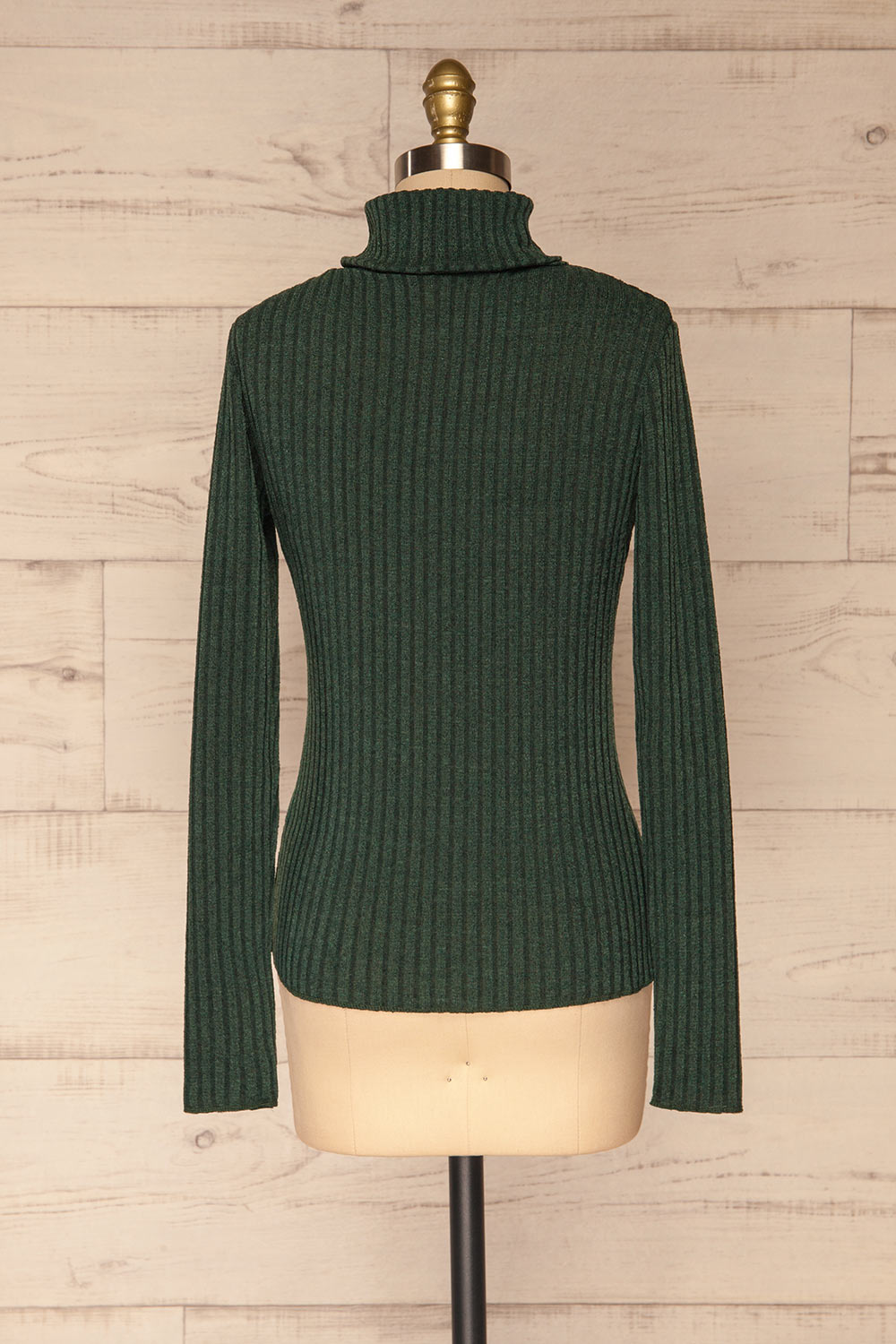 Chléo Green Ribbed Turtleneck Top | La petite garçonne back view