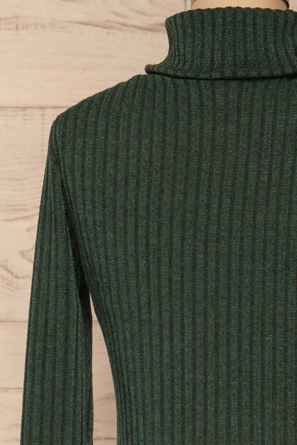Chléo Green Ribbed Turtleneck Top | La petite garçonne back close-up
