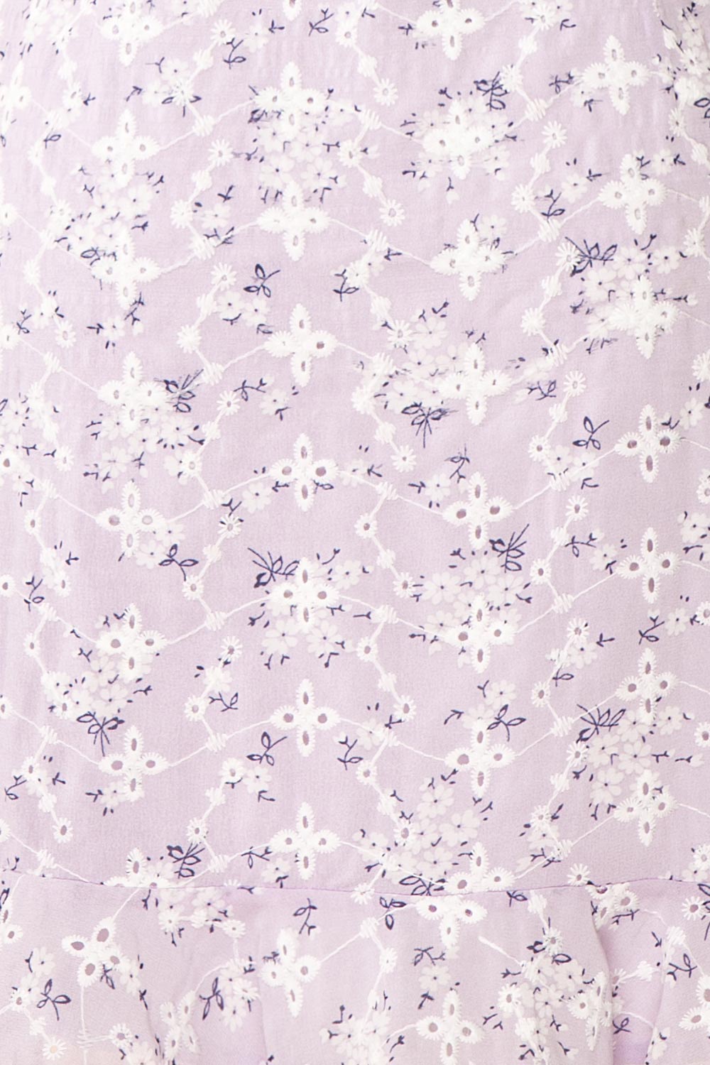 Chlia Lilac Fitted Embroidered Floral Dress w/ Ruffles | Boutique 1861 fabric