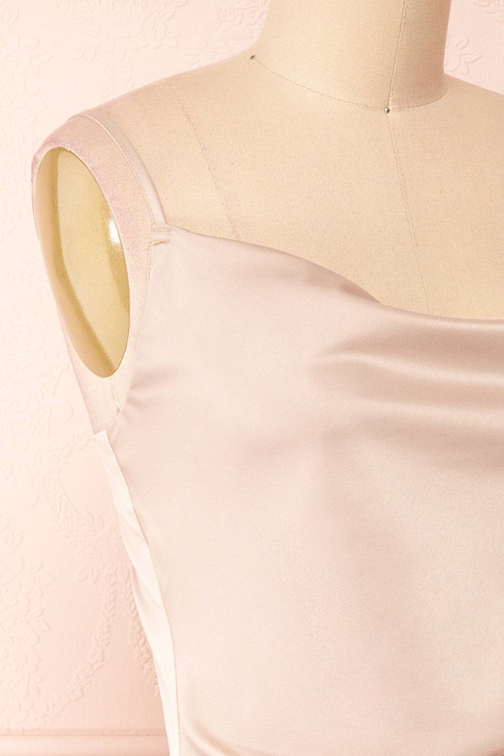 Chloe Champagne Silky Midi Slip Dress | Boutique 1861 side close-up 