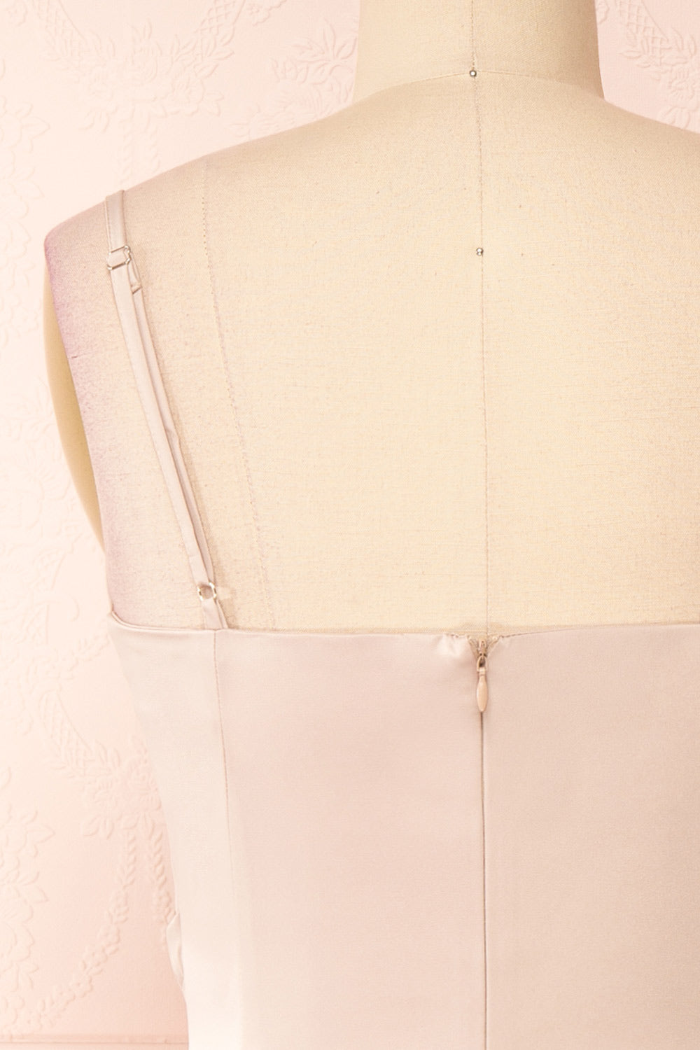 Chloe Champagne Silky Midi Slip Dress | Boutique 1861 back close-up