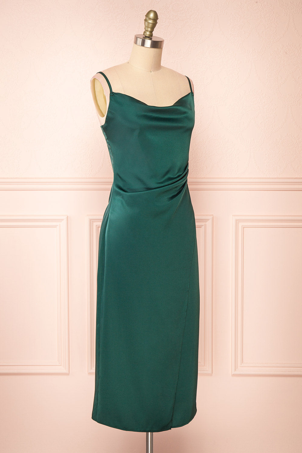 Chloe Green Cowl Neck Silky Midi Slip Dress | Boutique 1861 side view