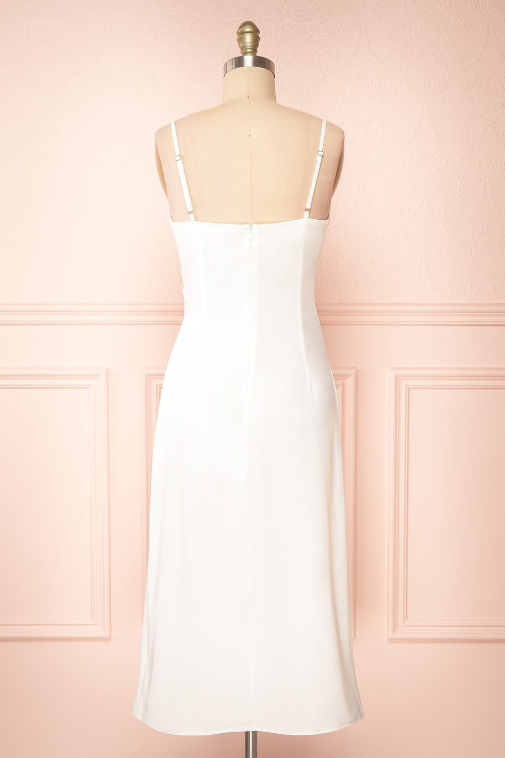 Chloe Ivory Cowl Neck Satin Midi Slip Dress | Boutique 1861 back view