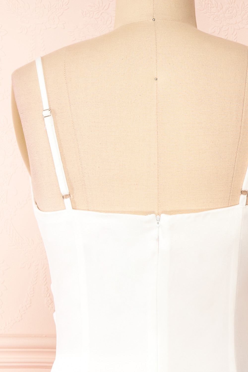 Chloe Ivory Cowl Neck Satin Midi Slip Dress | Boutique 1861 back close-up