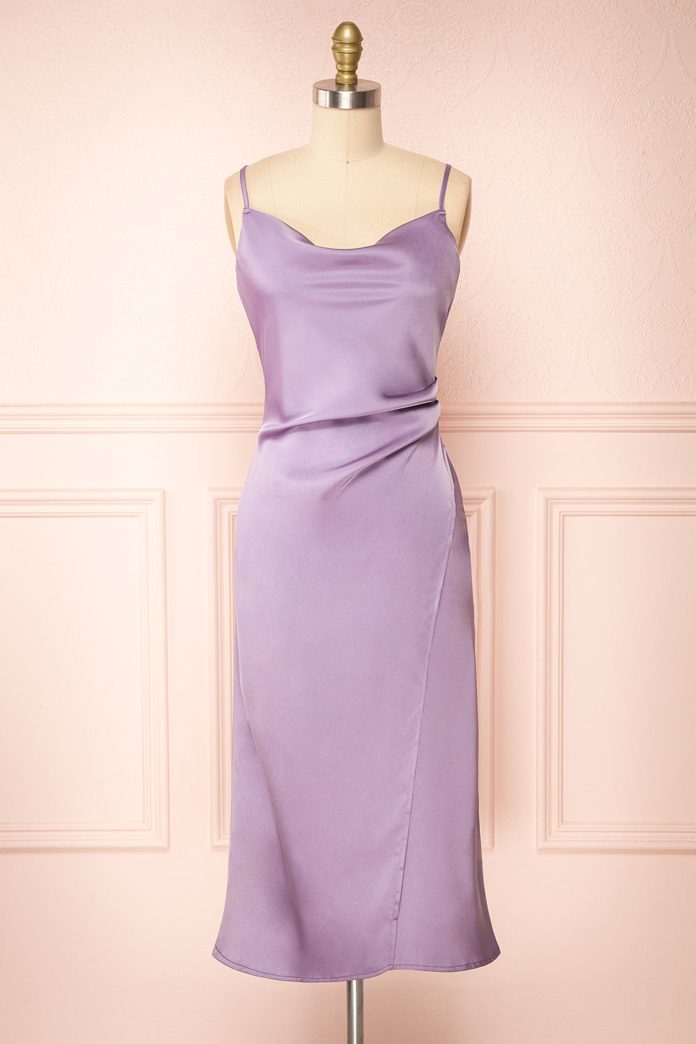 Chloe Lavender Cowl Neck Silky Midi Slip Dress