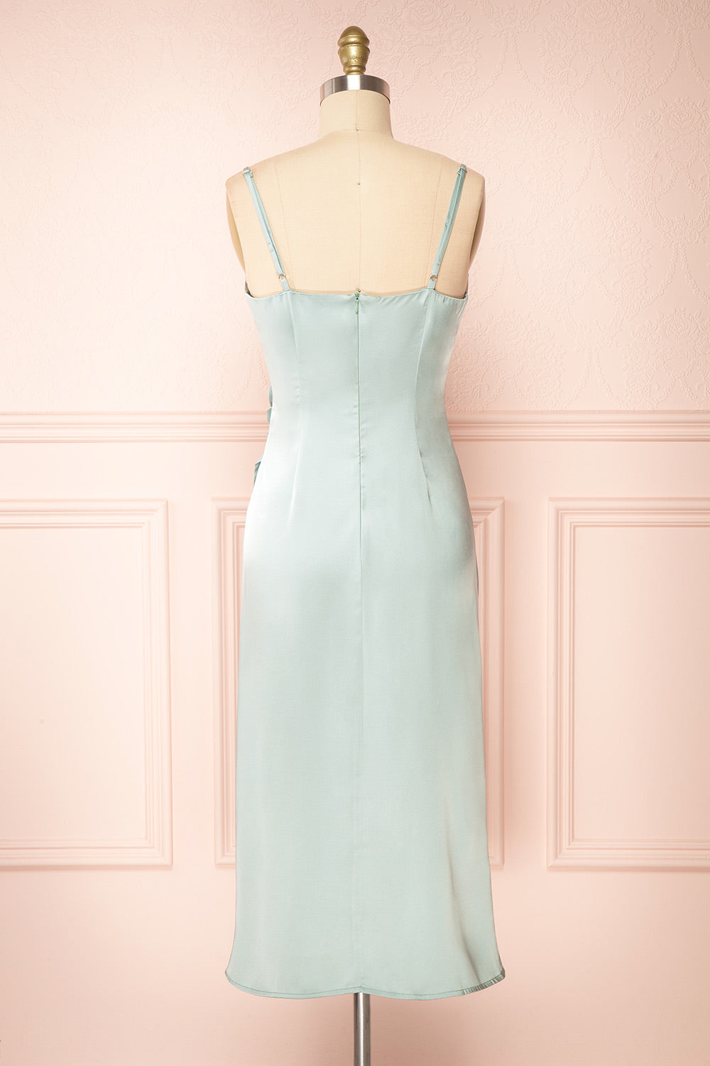 Chloe Mint Cowl Neck Silky Midi Slip Dress | Boutique 1861 back view