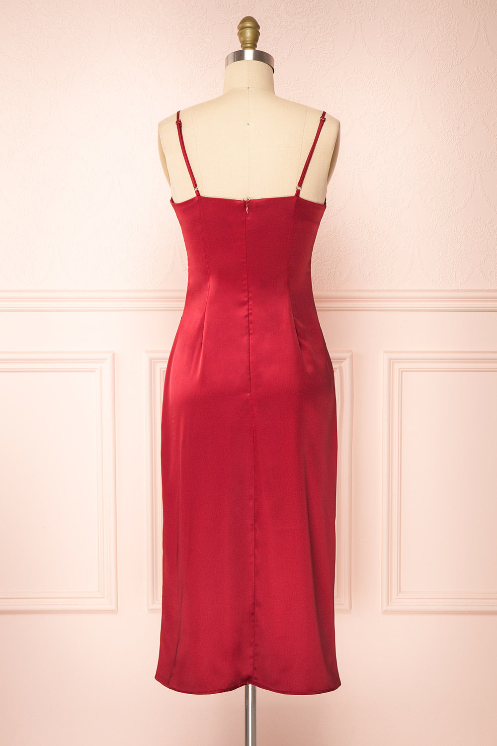 Chloe Wine Red Silky Midi Slip Dress | Boutique 1861 back view