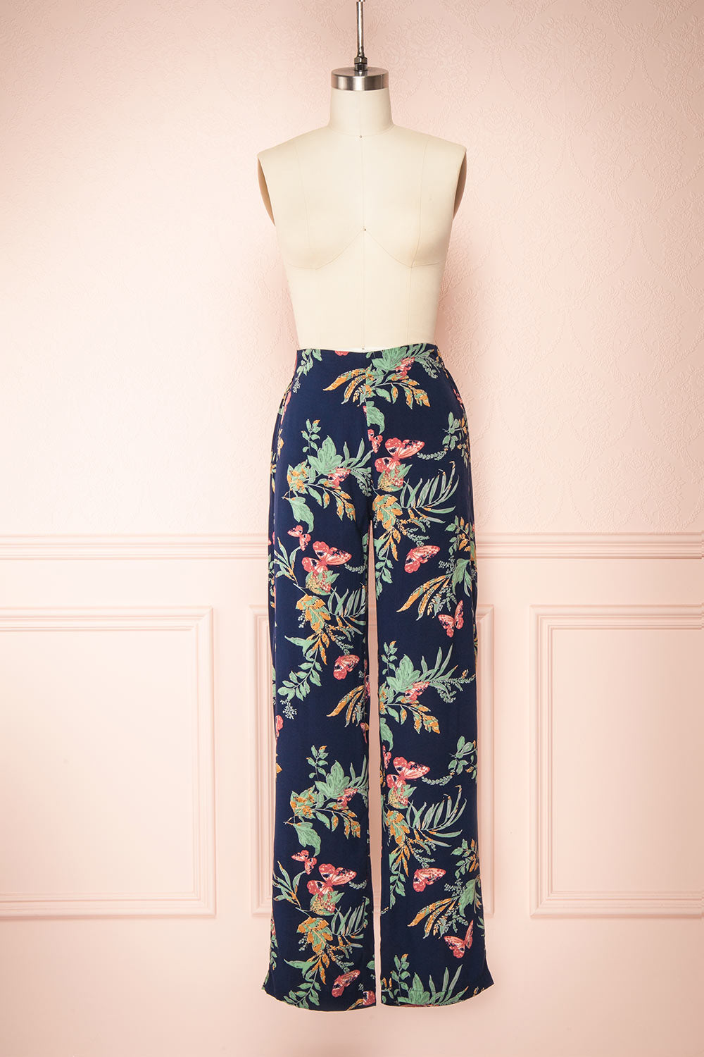 Chloris Navy Floral Palazzo Pants w/ Elastic Waist | Boutique 1861 front view