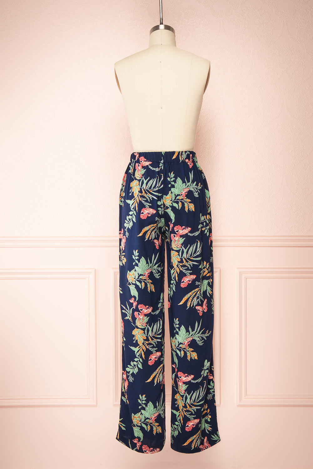 Chloris Navy Floral Palazzo Pants w/ Elastic Waist | Boutique 1861 back view