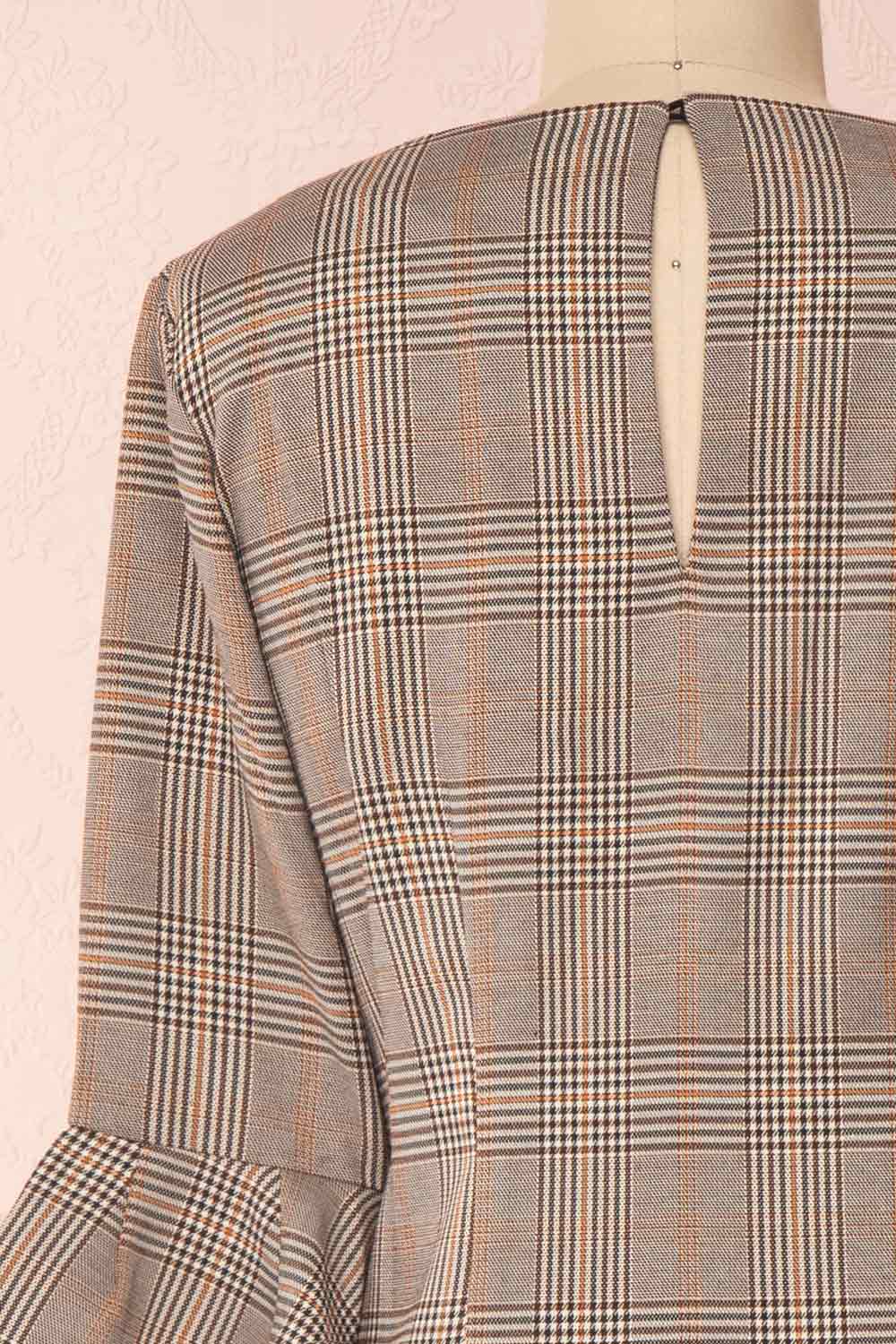 Christelle Grey Plaid Tunic Dress with Bell Sleeves | Boutique 1861 back close-up