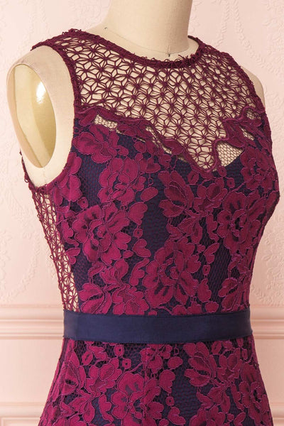 Ciara Purple Lace Midi Dress | Robe Cocktail | Boutique 1861 side close-up