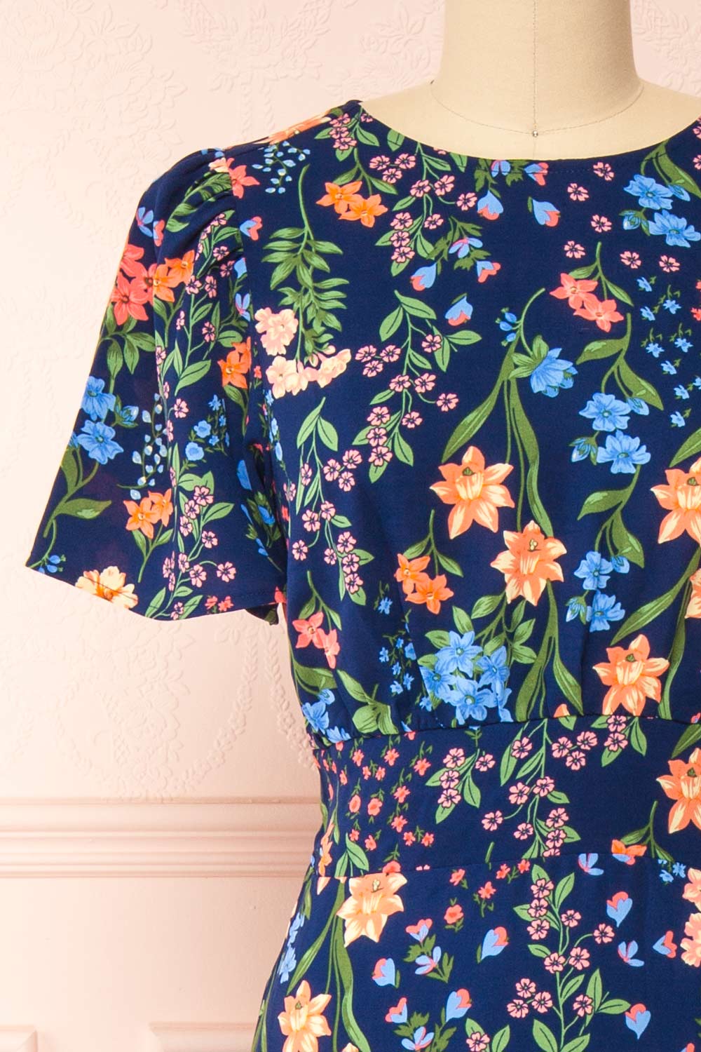 Cirilla Navy Floral Dress | Boutique 1861 front close-up