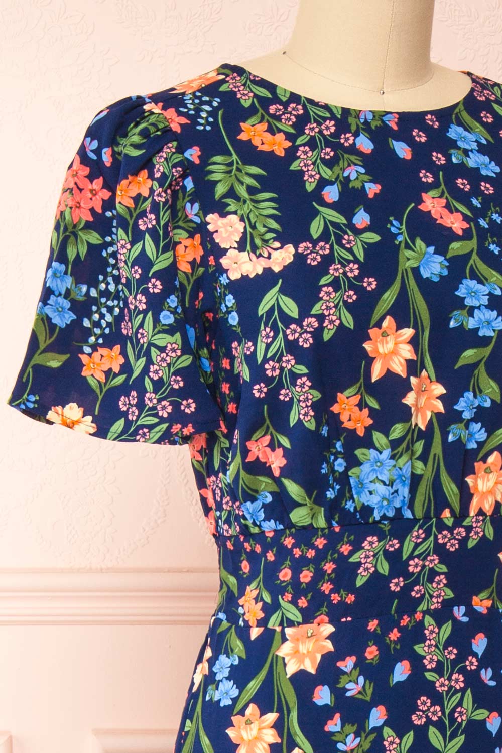 Cirilla Navy Floral Dress | Boutique 1861 side close-up