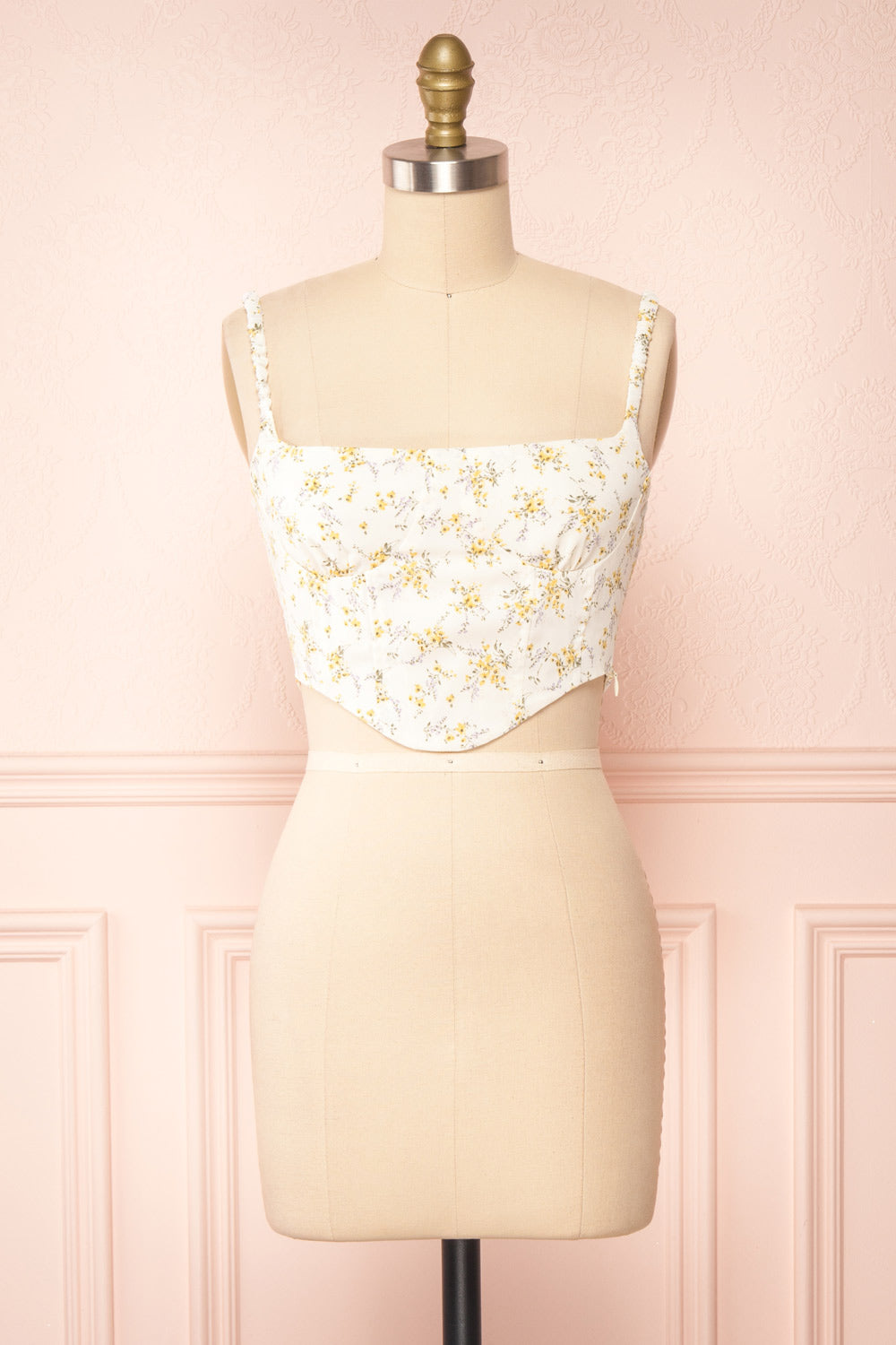 Cissiae Ivory Floral Cropped Tank Top | Boutique 1861 front view