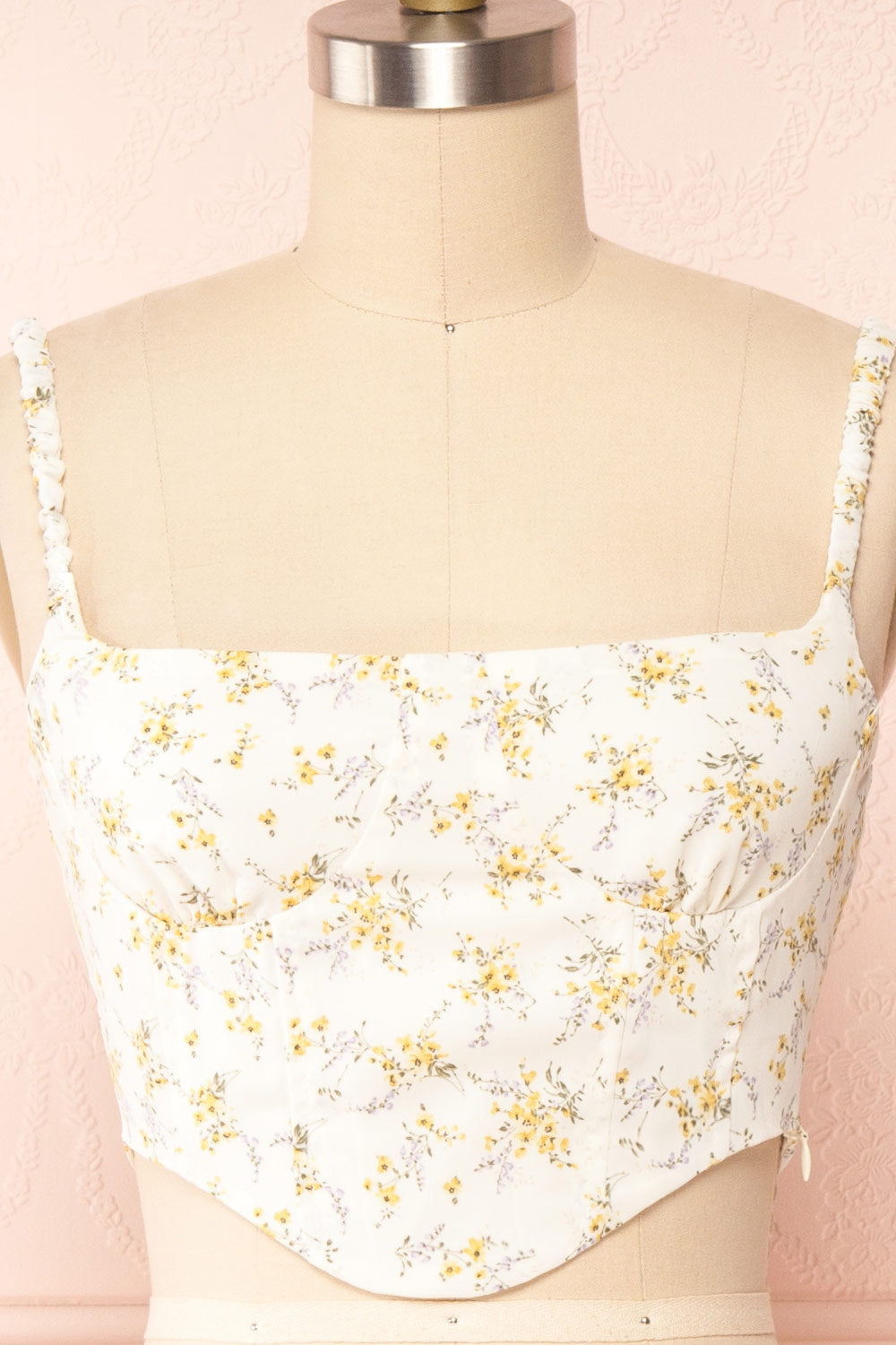 Cissiae Ivory Floral Cropped Tank Top | Boutique 1861 front close up