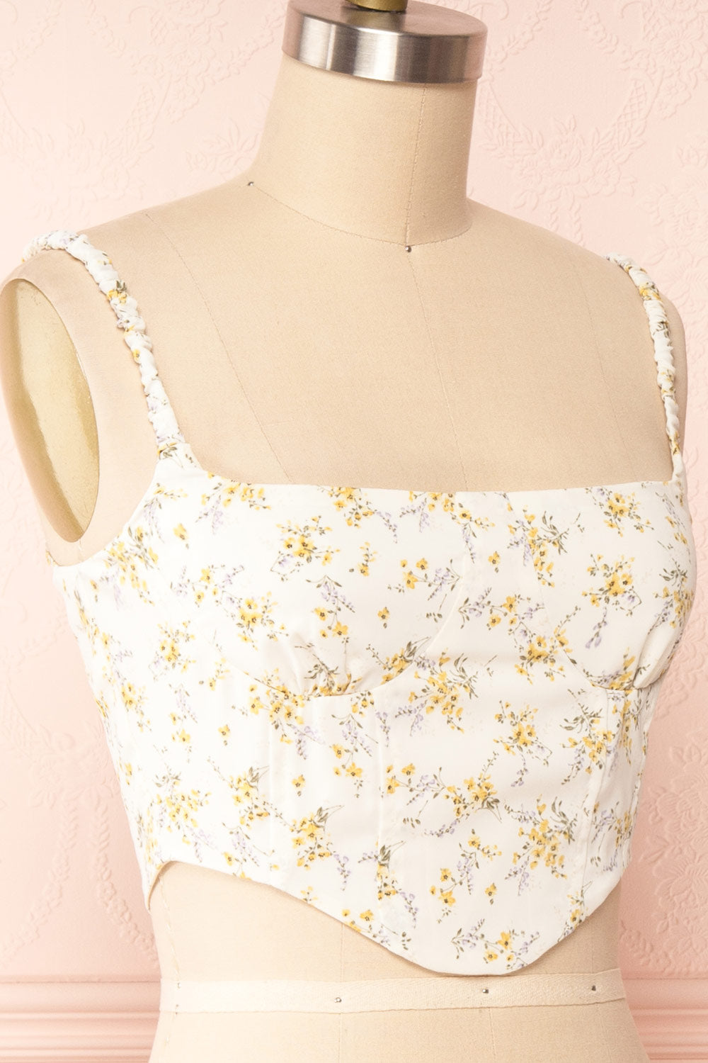 Cissiae Ivory Floral Cropped Tank Top | Boutique 1861 side close up
