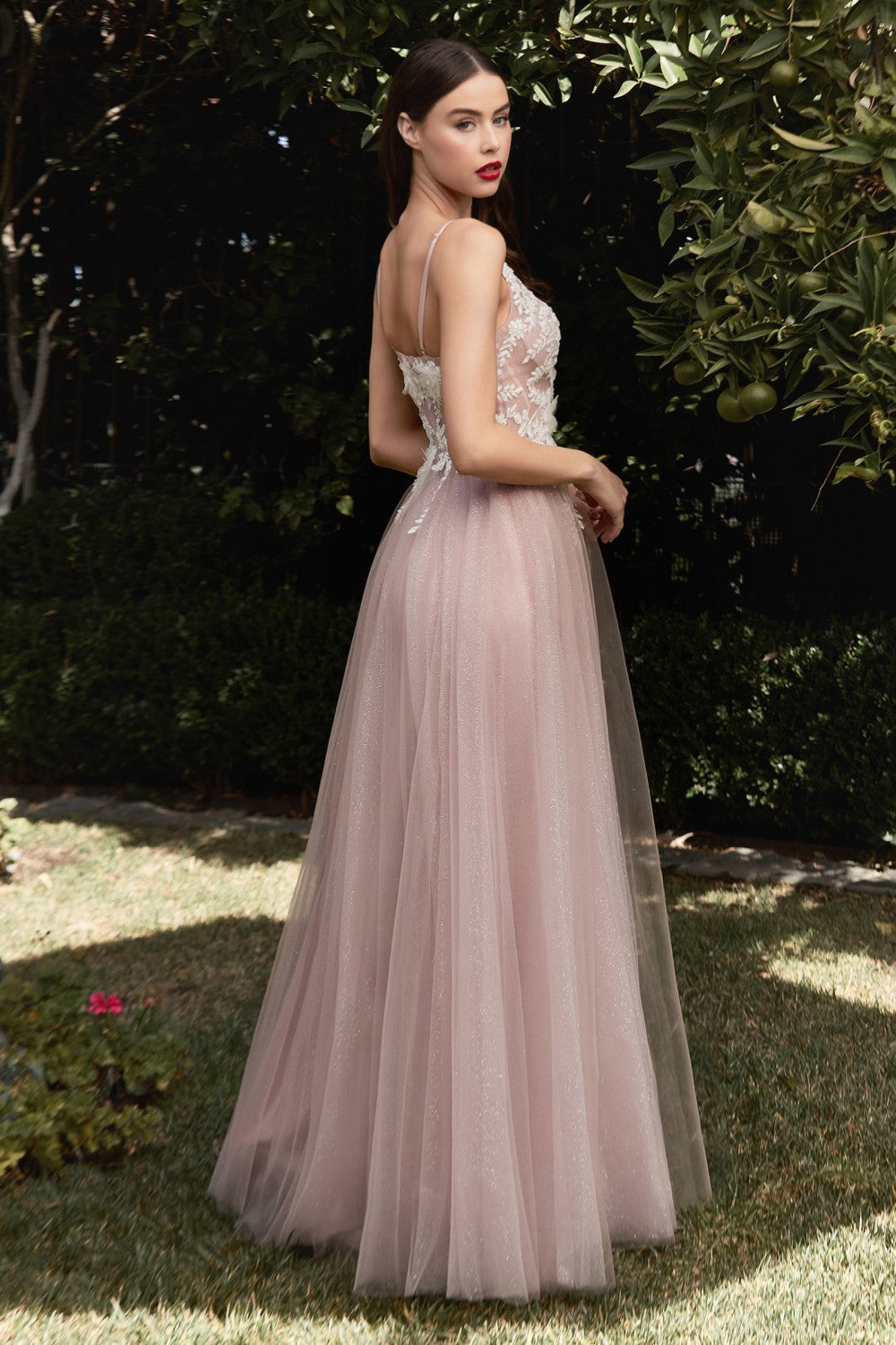 Clara Mauve Maxi Tulle Dress with Lace Bodice | Boudoir 1861 back on model