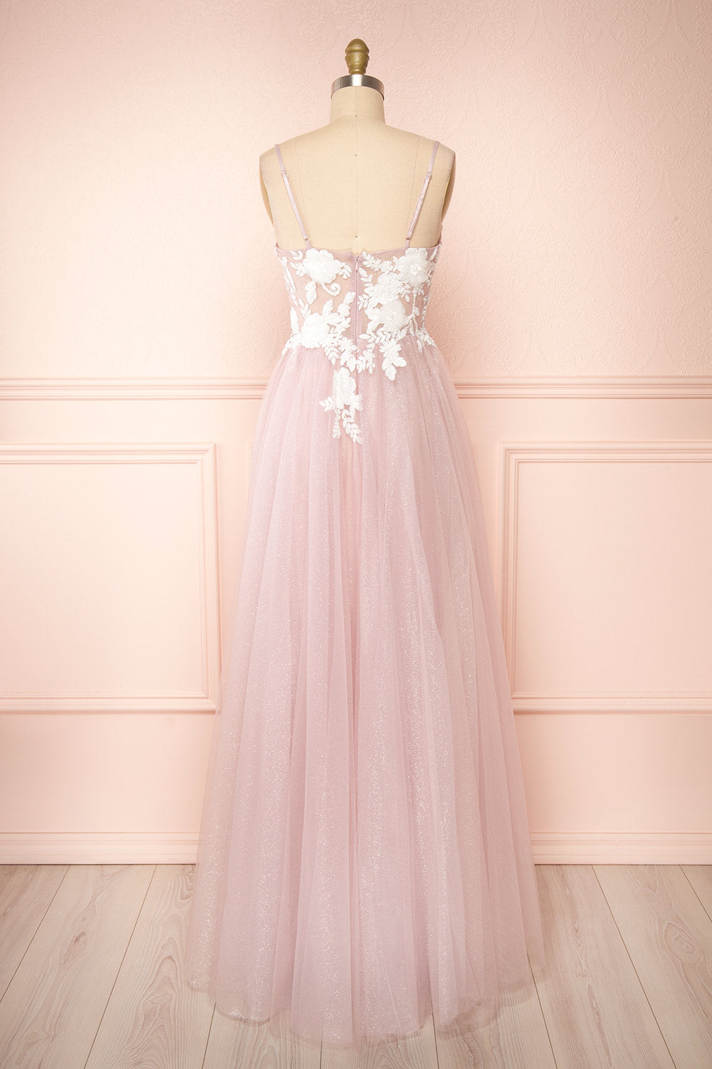 Clara Mauve Maxi Tulle Dress with Lace Bodice | Boudoir 1861 back view