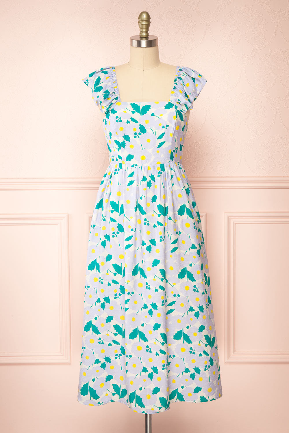 Clare Semi Open-Back Floral Midi Dress | Boutique 1861 front view