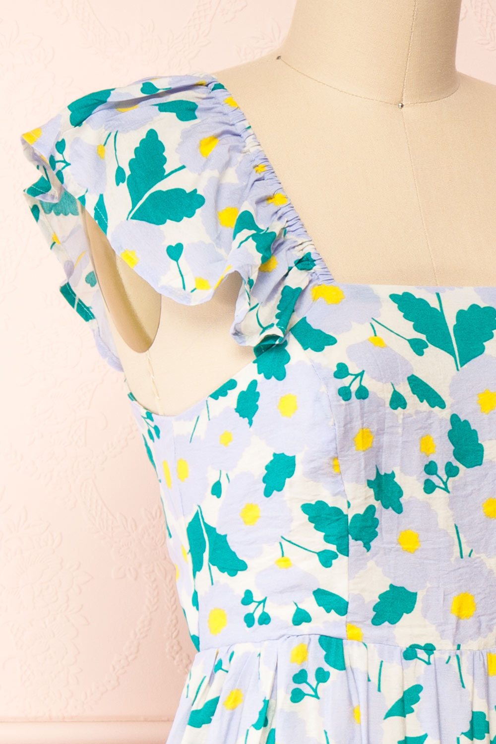 Clare Semi Open-Back Floral Midi Dress | Boutique 1861 side close-up