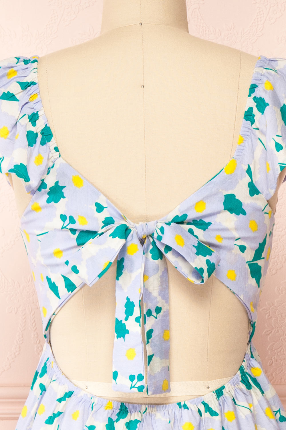 Clare Semi Open-Back Floral Midi Dress | Boutique 1861 back close-up