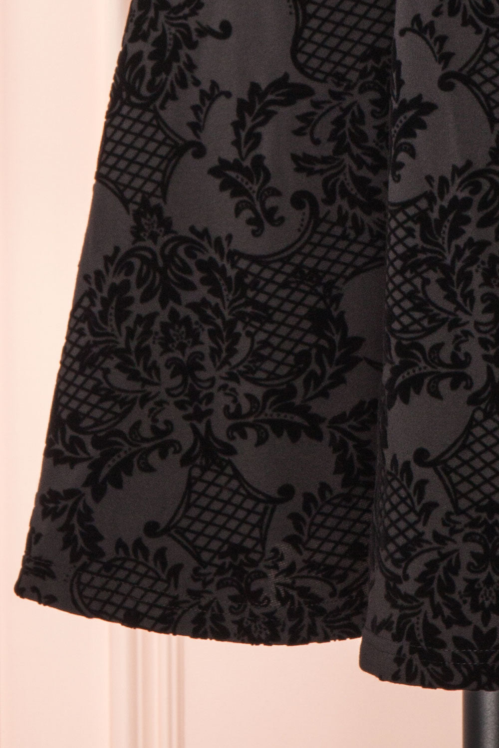 Clarinda Black Velvet Patterned Short Dress | Boutique 1861 bottom