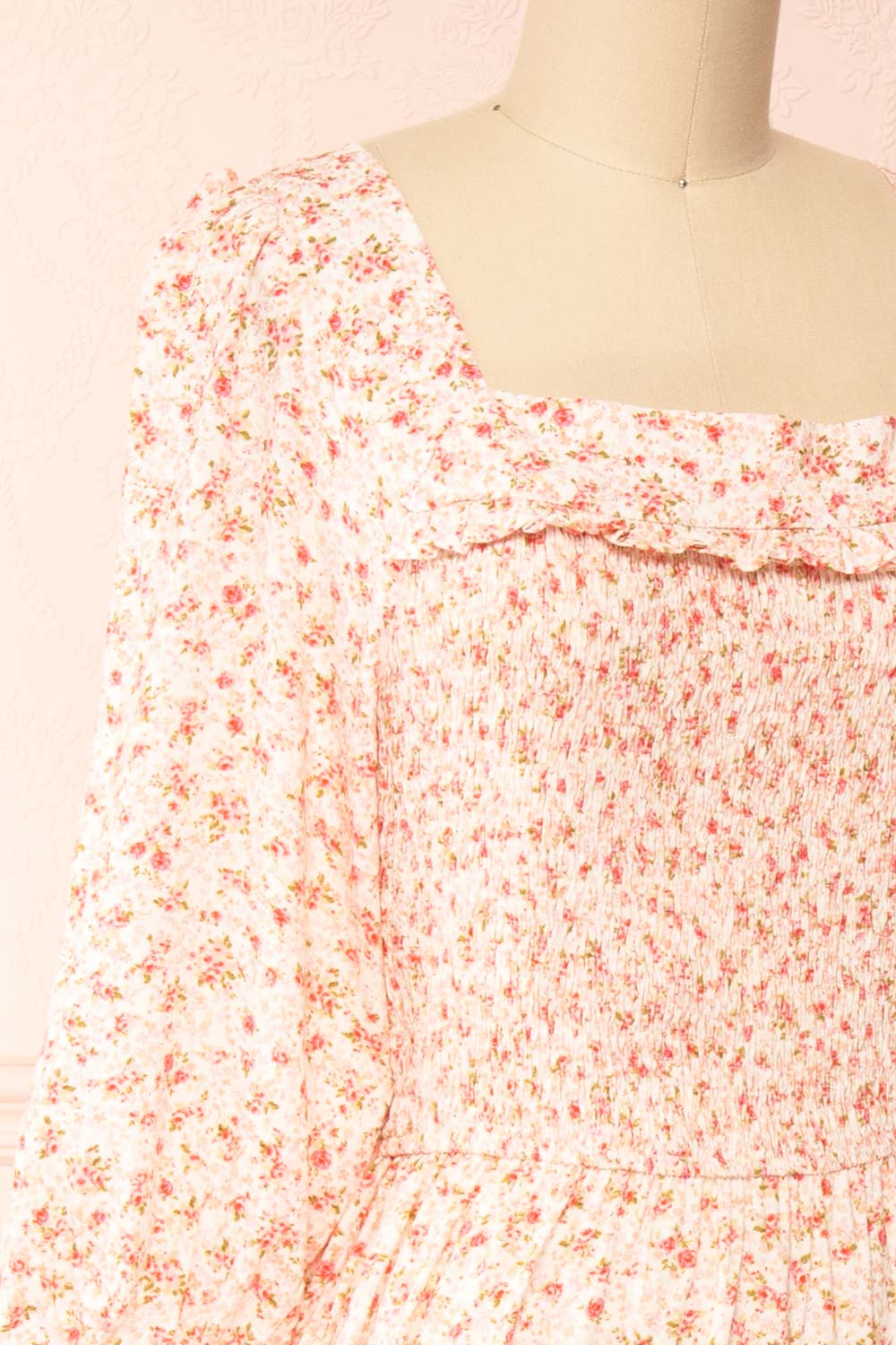 Clarisse Tiered Floral Midi Dress | Boutique 1861 side close-up