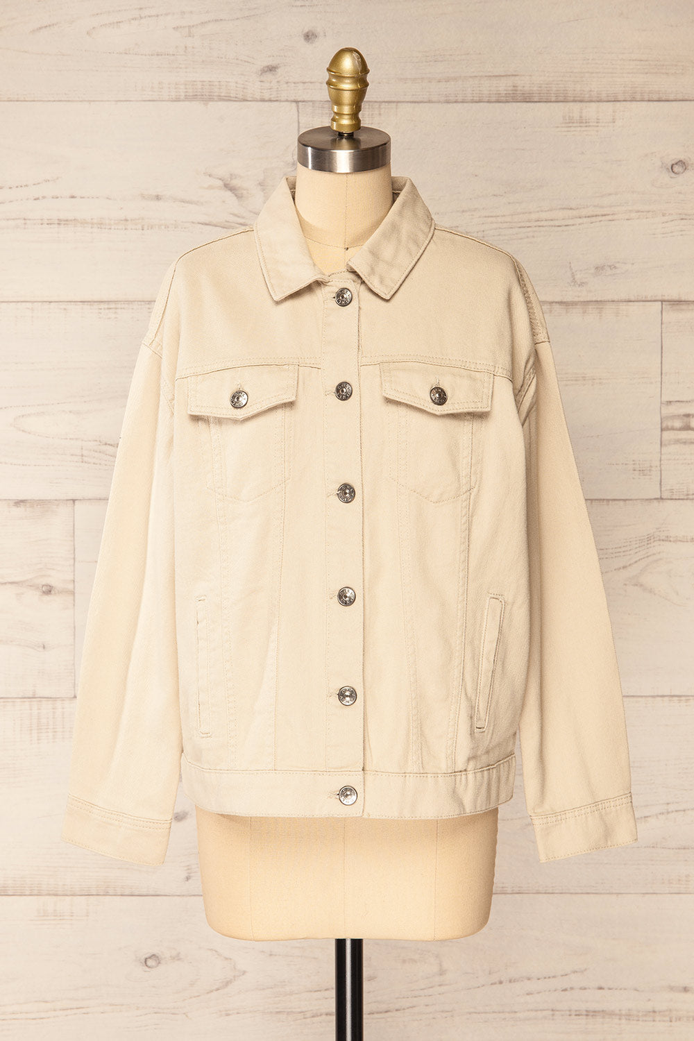 Cleveland Beige Oversized Denim Jacket | La petite garçonne front view
