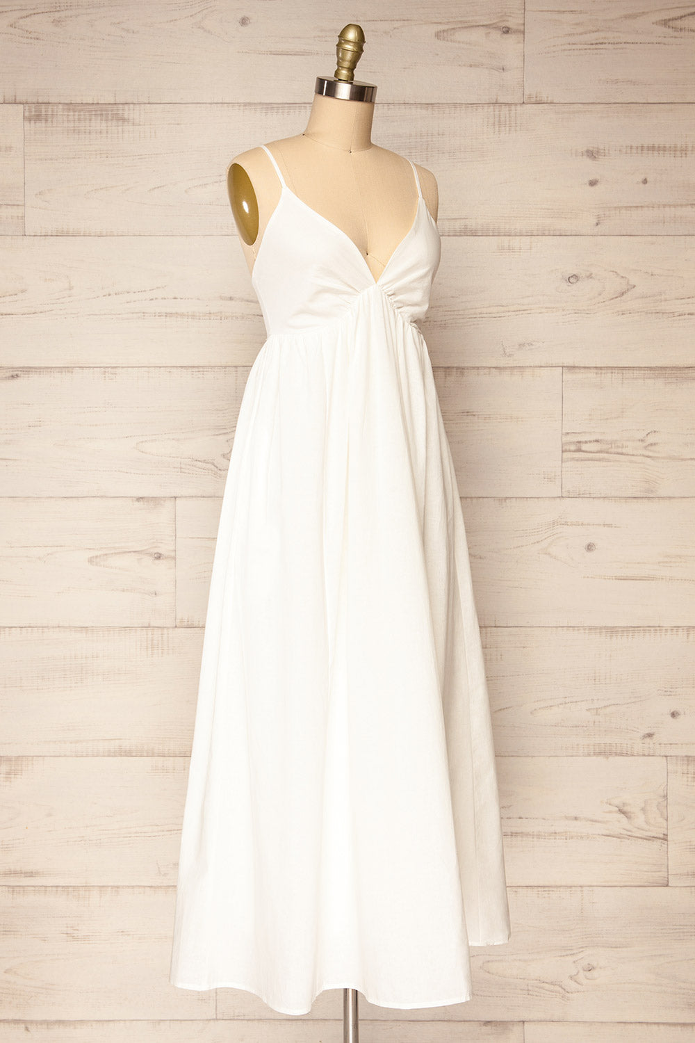 Cloppen Ivory V-Neck Midi Dress | La petite garçonne side view