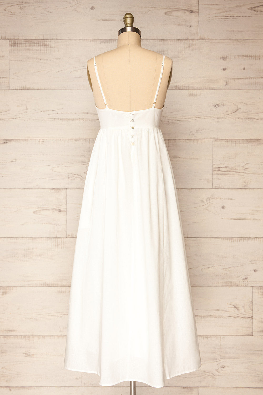 Cloppen Ivory V-Neck Midi Dress | La petite garçonne back view