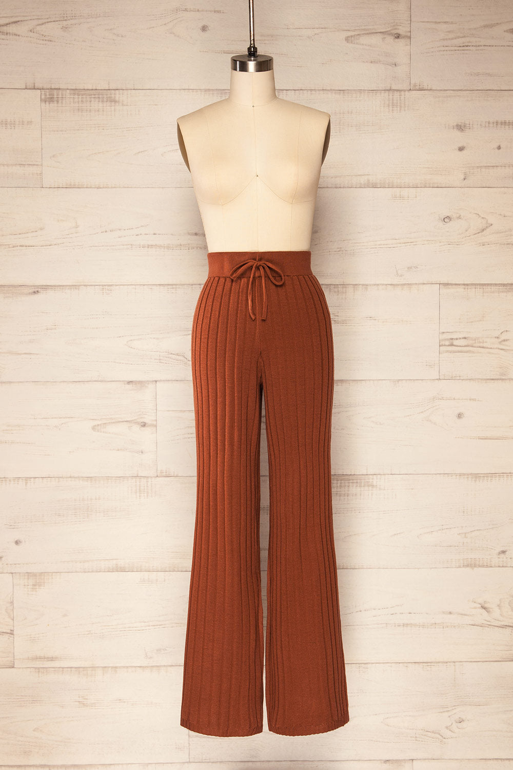 Cloppenburg Rust Ribbed Knit Straight Leg Pants | La petite garçonne front view