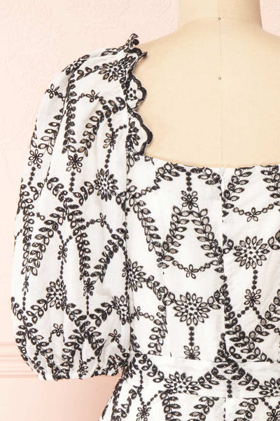 Clotho Short White Dress w/ Embroidery | Boutique 1861 back close-up