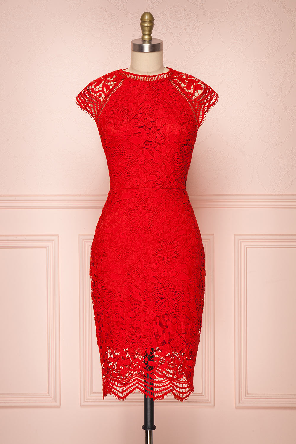 Colihaut Red Lace Fitted Cocktail Dress | Boutique 1861