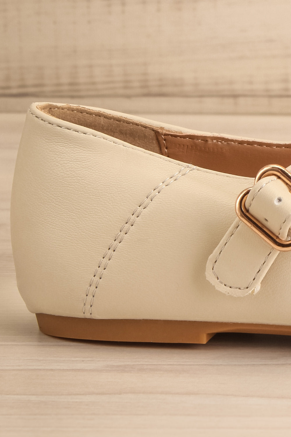 Coma Beige Square Toe Mary-Jane Flats | La petite garçonne side close-up