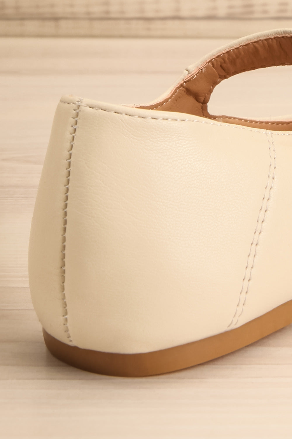 Coma Beige Square Toe Mary-Jane Flats | La petite garçonne back close-up