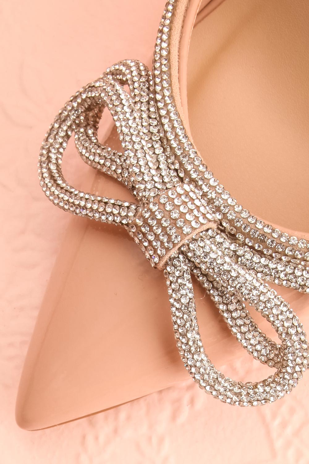 Commeatus Beige Pointed-Toe Heels w/ Sequin Bow | Boutique 1861 flat close-up