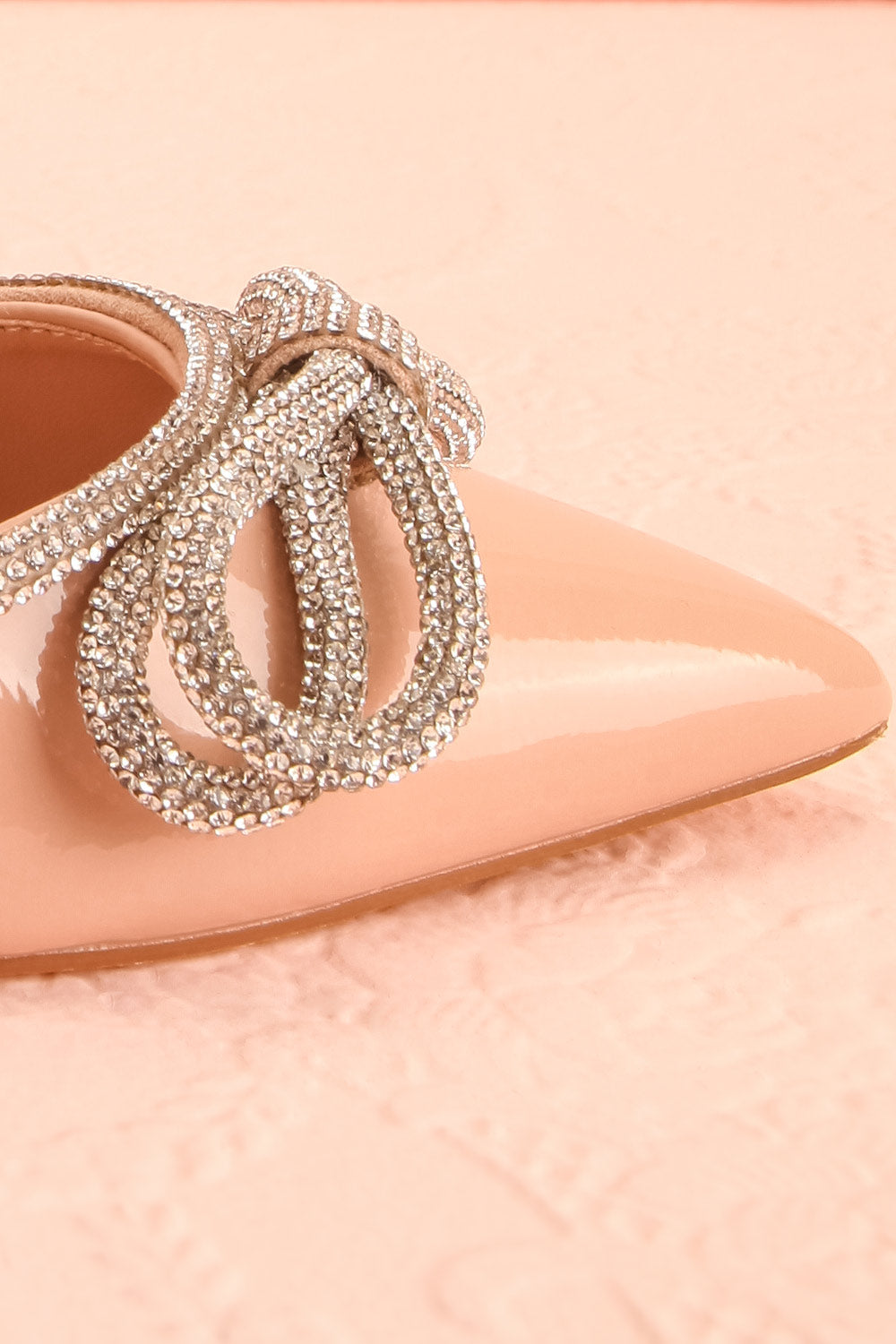 Commeatus Beige Pointed-Toe Heels w/ Sequin Bow | Boutique 1861 side close-up