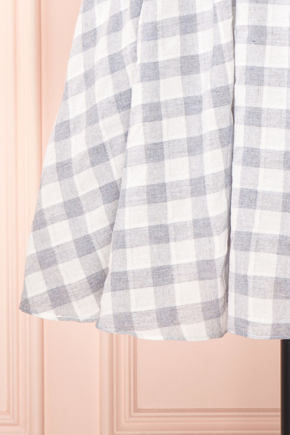 Conie Blue | Puffed Sleeves Short Checkered Dress bottom