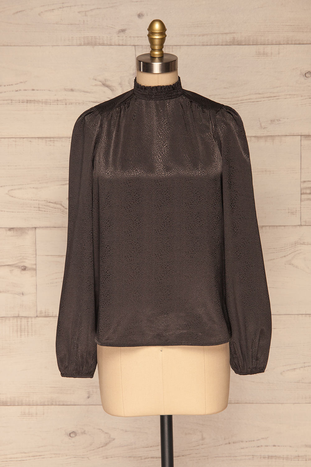 Corenne Dark Grey Satin Blouse | Haut front view | La Petite Garçonne